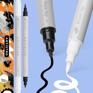 imageARTISTRO 15 Acrylic Paint Pens Art Set Acrylic Paint Markers Fabric Markers for Textile Canvas Rock Glass Wood Paper Pumpkin DIY for Kids and AdultsBlackWhite