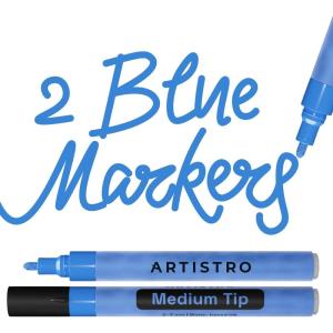 imageARTISTRO 2 White Acrylic Paint Markers  07mm Extra FineTip Paint Pens  Perfect for Crafting Art Projects ampamp MoreBlue