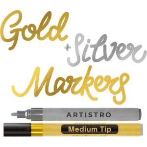 imageARTISTRO 2 White Acrylic Paint Markers  07mm Extra FineTip Paint Pens  Perfect for Crafting Art Projects ampamp MoreGold  Silver