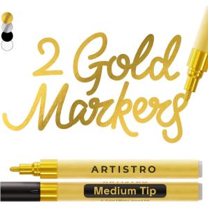 imageARTISTRO 2 White Acrylic Paint Markers  07mm Extra FineTip Paint Pens  Perfect for Crafting Art Projects ampamp MoreGold