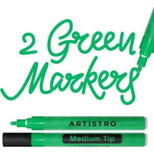 imageARTISTRO 2 White Acrylic Paint Markers  07mm Extra FineTip Paint Pens  Perfect for Crafting Art Projects ampamp MoreGreen
