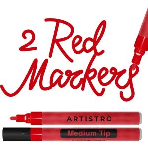 imageARTISTRO 2 White Acrylic Paint Markers  07mm Extra FineTip Paint Pens  Perfect for Crafting Art Projects ampamp MoreRed