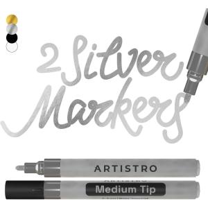 imageARTISTRO 2 White Acrylic Paint Markers  07mm Extra FineTip Paint Pens  Perfect for Crafting Art Projects ampamp MoreSilver