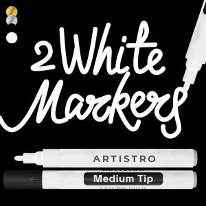 imageARTISTRO 2 White Acrylic Paint Markers  07mm Extra FineTip Paint Pens  Perfect for Crafting Art Projects ampamp MoreWhite