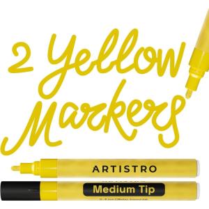 imageARTISTRO 2 White Acrylic Paint Markers  07mm Extra FineTip Paint Pens  Perfect for Crafting Art Projects ampamp MoreYellow