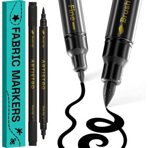 imageARTISTRO 24 DualTip Fabric Markers  Fabric Decorating Kit  Permanent for Clothes  No Bleed Pens for TShirts Bags Textile Canvas and More Brush Tip and Fine Tip2 Black Dual Tip