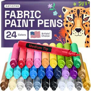 imageARTISTRO 24 DualTip Fabric Markers  Fabric Decorating Kit  Permanent for Clothes  No Bleed Pens for TShirts Bags Textile Canvas and More Brush Tip and Fine Tip30 Medium Tip