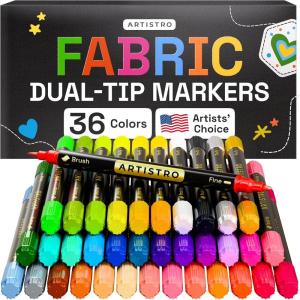 imageARTISTRO 24 DualTip Fabric Markers  Fabric Decorating Kit  Permanent for Clothes  No Bleed Pens for TShirts Bags Textile Canvas and More Brush Tip and Fine Tip36 Dual Tip Brush  Fine