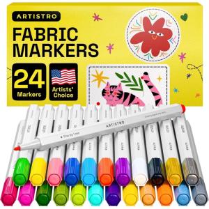 imageARTISTRO 24 Fabric Markers  Fine Tip Fabric Markers Permanent for Clothes  No Bleed Pens for TShirts Bags Textile Canvas and more24 fabric