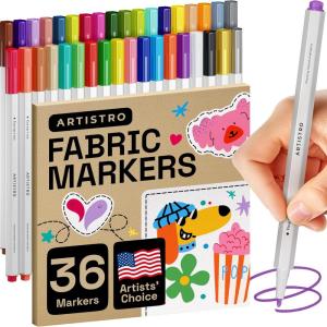 imageARTISTRO 24 Fabric Markers  Fine Tip Fabric Markers Permanent for Clothes  No Bleed Pens for TShirts Bags Textile Canvas and more36 fabric