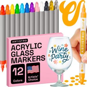 imageARTISTRO 24 Wine Glass Acrylic Paint Markers  Washable NonToxic Dual Tip Acrylic Paint Pens for Car Window Mirror Ceramic12