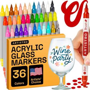 imageARTISTRO 24 Wine Glass Acrylic Paint Markers  Washable NonToxic Dual Tip Acrylic Paint Pens for Car Window Mirror Ceramic36