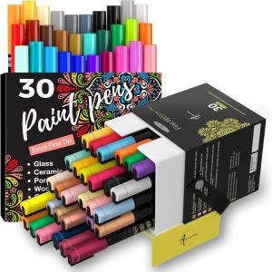 imageARTISTRO 30 Acrylic Paint Pens Extra Fine Tip and 30 Acrylic Paint Markers Fine Tip Bundle for Rock Stone Ceramic Glass Mugs Wood Metal Fabric Canvas