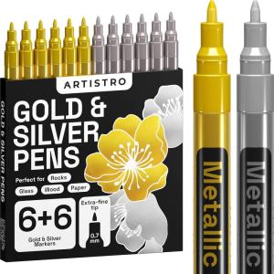 imageARTISTRO 5 OilBased Permanent Paint Markers  Medium Tip Markers for Tire Wood Rock Fabric Glass Ceramic Metal Plastic ampamp More  Quick Dry Waterproof MulticolorGoldSilver