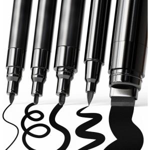 imageARTISTRO 5 White Paint Pen for Rock Painting Stone Ceramic Glass Wood Tire Fabric Metal Canvas Set of 5 Acrylic Paint White Marker Waterbased Extrafine TipBlack