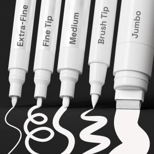 imageARTISTRO 5 White Paint Pen for Rock Painting Stone Ceramic Glass Wood Tire Fabric Metal Canvas Set of 5 Acrylic Paint White Marker Waterbased Extrafine TipWhite