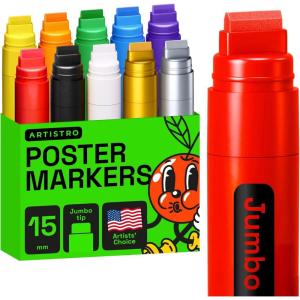 imageARTISTRO 8 Metallic Poster Markers  Jumbo Markers Set with 15mm Wide Jumbo Tip for Murals Posters Tagging Rock Wood Plastic Leather Metal Fabric Ceramic10 Jumbo