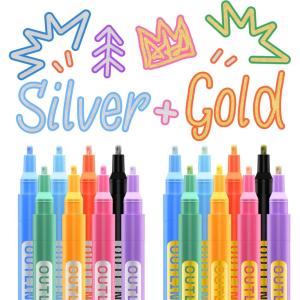 imageARTISTRO Outline Markers  16 Metallic Outline Pens 5 Cards  Perfect for Doodling Drawing and Calligraphy