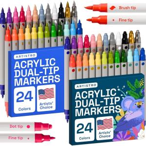 imageARTISTRO School Project ampamp Teachers Must Have  Bright ampamp Bold 48Pack Acrylic Paint Marker Set  DualTip Dot Fine Brush  MultiSurface Budget Bundle