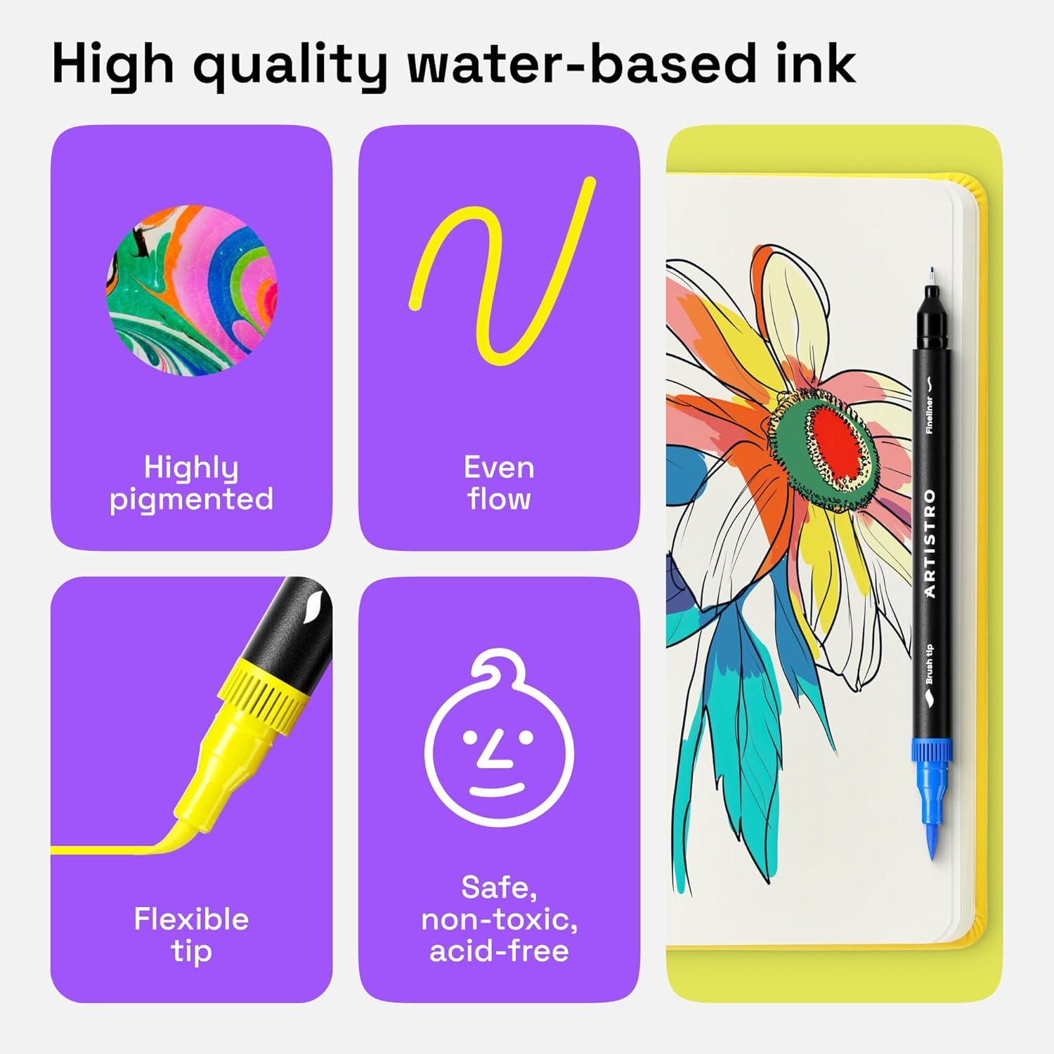 imageARTISTRO 72 Brush Marker Pens Coloring Markers for Adults Brush Tip ampamp 04mm Fineliner Pens Coloring Markers No Bleeding72 dual tip brush  fineliner