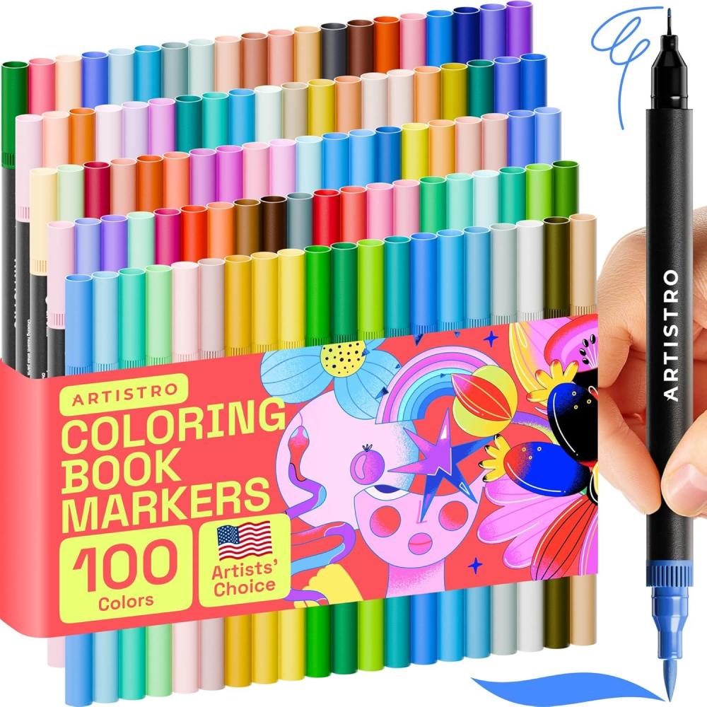 imageARTISTRO 72 Brush Marker Pens Coloring Markers for Adults Brush Tip ampamp 04mm Fineliner Pens Coloring Markers No Bleeding100 dual tip brush  fineliner