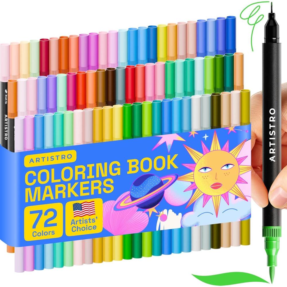 imageARTISTRO 72 Brush Marker Pens Coloring Markers for Adults Brush Tip ampamp 04mm Fineliner Pens Coloring Markers No Bleeding72 dual tip brush  fineliner