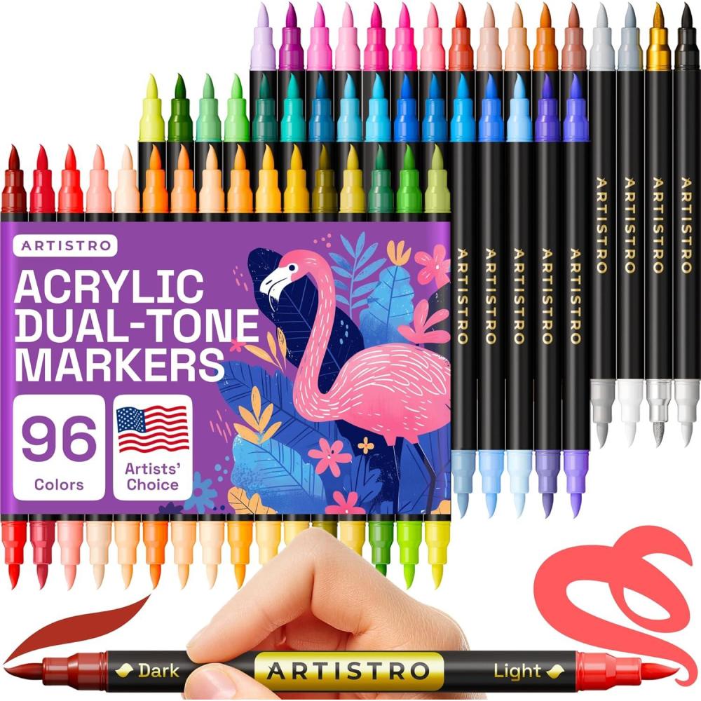 imageARTISTRO 88 Colors Paint Markers DualColor Acrylic Pens with 44 Brush Dual Tip Markers Double Tipped for Rocks ampamp Art Supplies