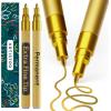 imageARTISTRO 2 Silver Permanent Marker  Waterproof Markers for Tire Fabric Rocks Glass Ceramic Wood Paper  Oil Based Paint Pens  ExtraFine Tip 07mmGold