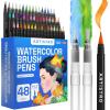 imageARTISTRO Watercolor Brush Pens 48 Colors Set  2 Water Brush Pens with 12 Set Acrylic Paint Pens Medium Tip