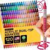 imageARTISTRO 120 Acrylic Paint Pens Acrylic Paint Markers Fabric Markers for Textile Canvas Rock Glass Wood Paper Pumpkin DIY Dual Tip Dot  Fine 120