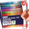 imageARTISTRO 120 Dual Tip Acrylic Paint Markers  Easy for All Ages ampamp Levels Acrylic Paint Pens for Fabric Rocks Paper Wood Canvas Glass DIY Dual Tip Brush  Fine 120