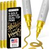 imageARTISTRO 5 Gold DualTip Acrylic Paint Pens  15 mm Brush  1mm Fine Tips  Multisurface Markers for Fabric Glass ampamp More