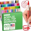 imageARTISTRO 60 Dual Tip Acrylic Paint Markers Acrylic Paint Pens Fabric Markers for Textile Rock Glass Wood Paper Ceramic Canvas DIY Art Supplies Kit for Kids and Adults Dual Tip Dot  Fine 60