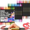 imageARTISTRO 72 Colors Paint Markers DualColor Acrylic Pens with 36 Brush Dual Tip Markers Double Tipped for Rocks ampamp Art Supplies