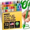 imageARTISTRO Dual Tip Acrylic Paint Markers  Easy for All Ages ampamp Levels Acrylic Paint Pens for Fabric Rocks Paper Wood Canvas Glass DIY Dual Tip Brush  Fine 72