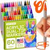 imageARTISTRO Dual Tip Acrylic Paint Markers  Easy for All Ages ampamp Levels Acrylic Paint Pens for Fabric Rocks Paper Wood Canvas Glass DIY Dual Tip Brush  Fine 60