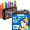 imageARTISTRO Watercolor Brush Pens 48 Colors Set  2 Water Brush Pens with 12 Set Acrylic Paint Pens Medium Tip