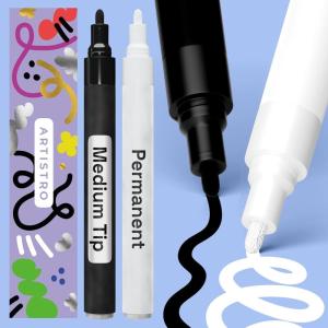 imageARTISTRO 2 Silver Permanent Marker  Waterproof Markers for Tire Fabric Rocks Glass Ceramic Wood Paper  Oil Based Paint Pens  ExtraFine Tip 07mmBlack  White