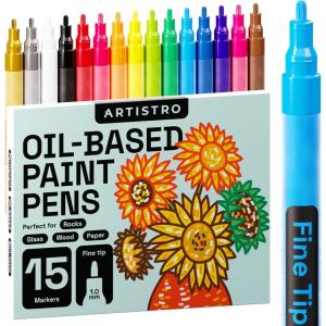 imageARTISTRO 2 Silver Permanent Marker  Waterproof Markers for Tire Fabric Rocks Glass Ceramic Wood Paper  Oil Based Paint Pens  ExtraFine Tip 07mmMulticolor