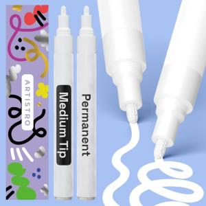 imageARTISTRO 2 Silver Permanent Marker  Waterproof Markers for Tire Fabric Rocks Glass Ceramic Wood Paper  Oil Based Paint Pens  ExtraFine Tip 07mmWhite