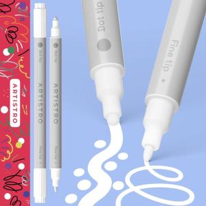 imageARTISTRO 2 White DualTip Acrylic Paint Pens  Multisurface Markers for Fabric Plastic ampamp More 5mm Dot  1mm Fine Tips