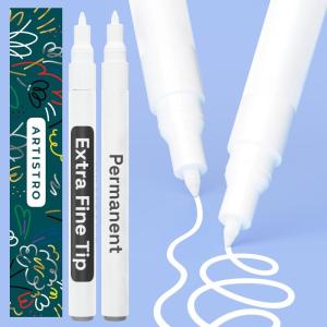 imageARTISTRO 2 White Permanent Marker  Waterproof Markers for Tire Fabric Rocks Glass Ceramic Wood Paper  Oil Based Paint Pens  ExtraFine Tip 07mm