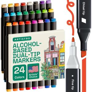 imageARTISTRO 24 DualTip Acrylic Paint Markers  Medium  Fine Tip Combo  22 Bright Colors  2 Metallic Chrome Paint Pens24 markers