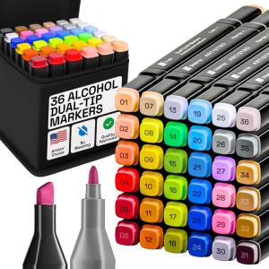 imageARTISTRO 24 DualTip Acrylic Paint Markers  Medium  Fine Tip Combo  22 Bright Colors  2 Metallic Chrome Paint Pens36 markers