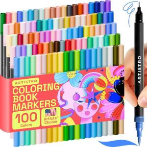 imageARTISTRO 72 Brush Marker Pens Coloring Markers for Adults Brush Tip ampamp 04mm Fineliner Pens Coloring Markers No Bleeding100 dual tip brush  fineliner