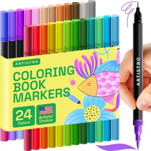 imageARTISTRO 72 Brush Marker Pens Coloring Markers for Adults Brush Tip ampamp 04mm Fineliner Pens Coloring Markers No Bleeding24 dual tip brush  fineliner