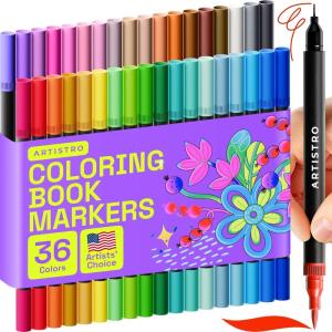 imageARTISTRO 72 Brush Marker Pens Coloring Markers for Adults Brush Tip ampamp 04mm Fineliner Pens Coloring Markers No Bleeding36 dual tip brush  fineliner