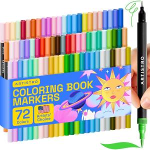 imageARTISTRO 72 Brush Marker Pens Coloring Markers for Adults Brush Tip ampamp 04mm Fineliner Pens Coloring Markers No Bleeding72 dual tip brush  fineliner