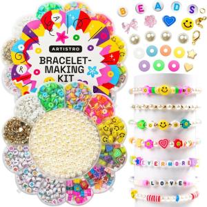 imageARTISTRO Bracelet Making Kit  Friendship Bracelet Kit for Jewelry Making with Pearl Beads Clay Beads Letters Stars Flowers Hearts  Pink Kandi Beads Set for Girls Boys and AdultsMulticolor