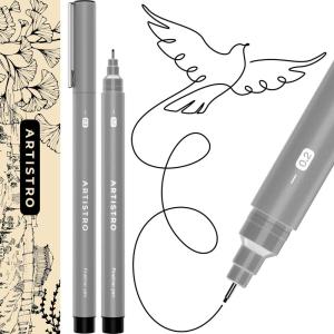 imageARTISTRO Set of 2 Fineliner Pens Black Micro Pens for Drawing Waterproof Archival Ink Ultra Fine Tip Pen for Illustration Technical Pen Sketching Writing Drawing Journaling Pair of Fine Tip2 Pack